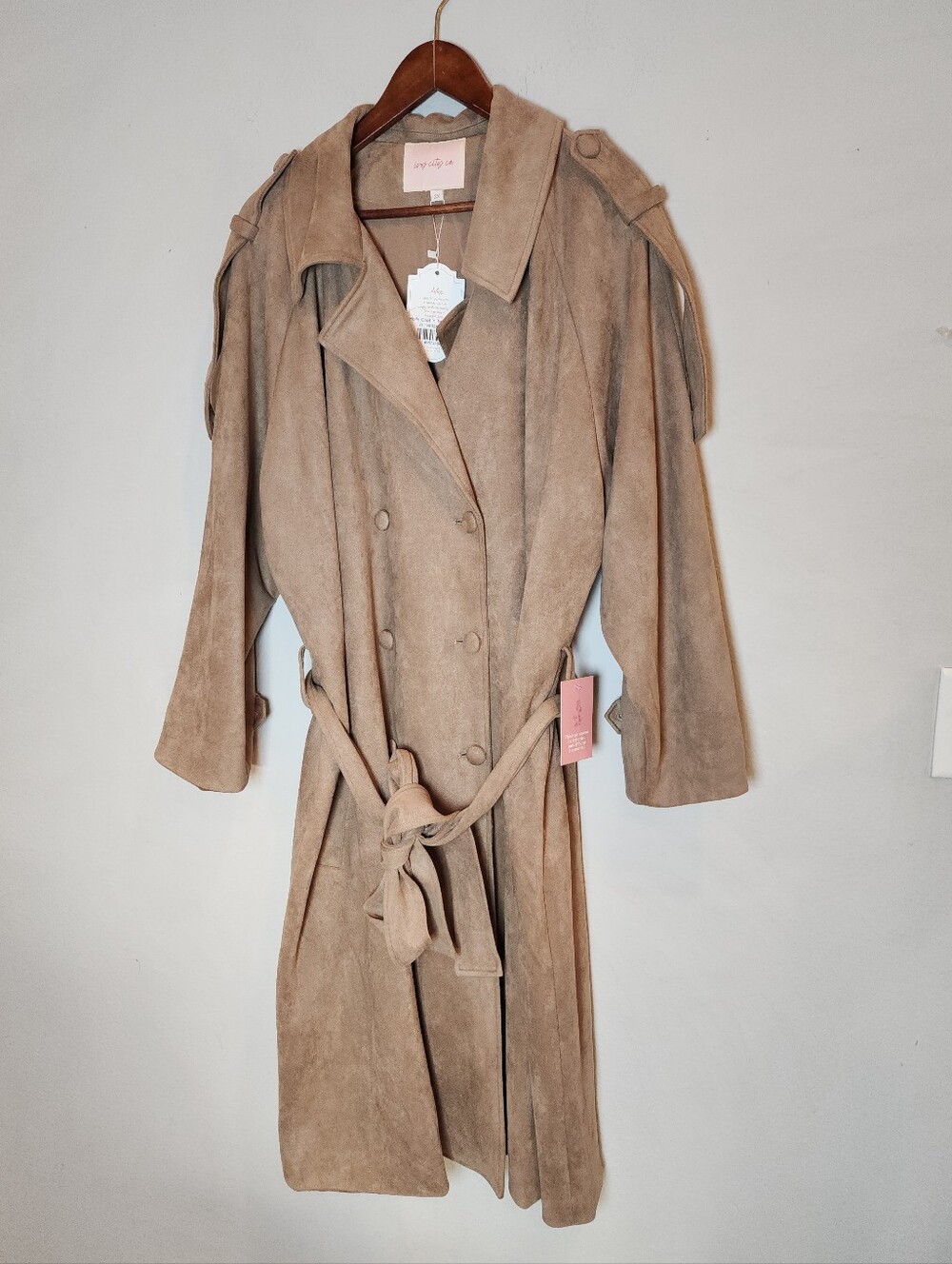 NWT Ivy City Co. Holly Coat Tan Faux Suede Double Breasted Trench Belt Pocket 2X